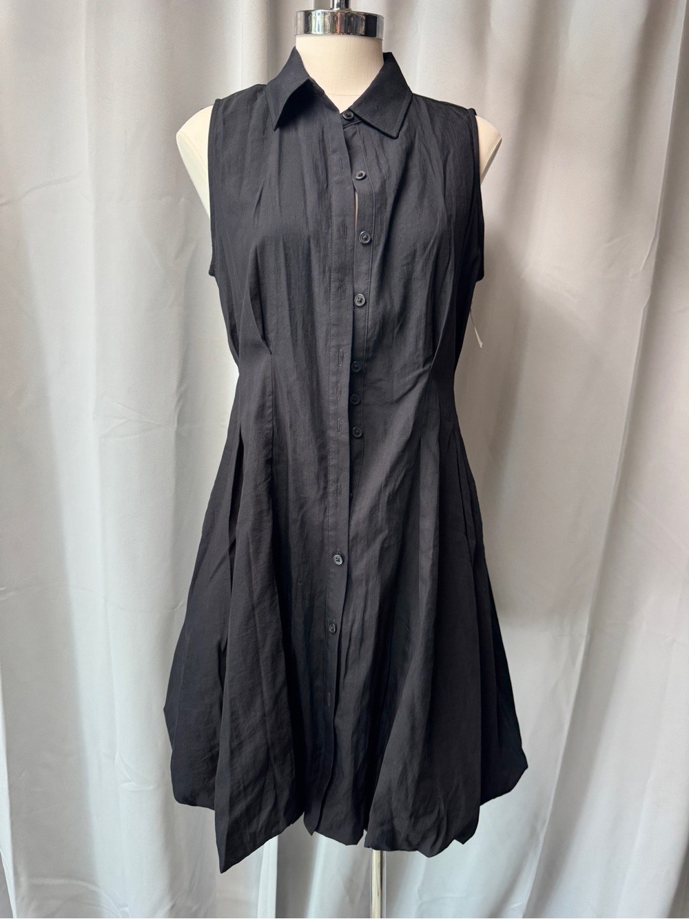 Nine West Black Sleeveless Button-Front Fit-and-Flare Dress